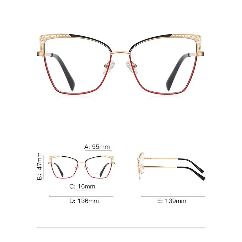 Trendy And Individual Cat-eye Glasses Frames, Fashionable Metal Anti-blue Light Glasses 99007