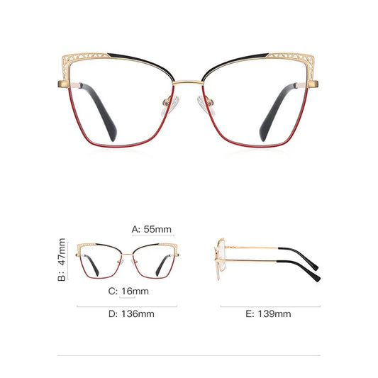 Trendy And Individual Cat-eye Glasses Frames, Fashionable Metal Anti-blue Light Glasses 99007
