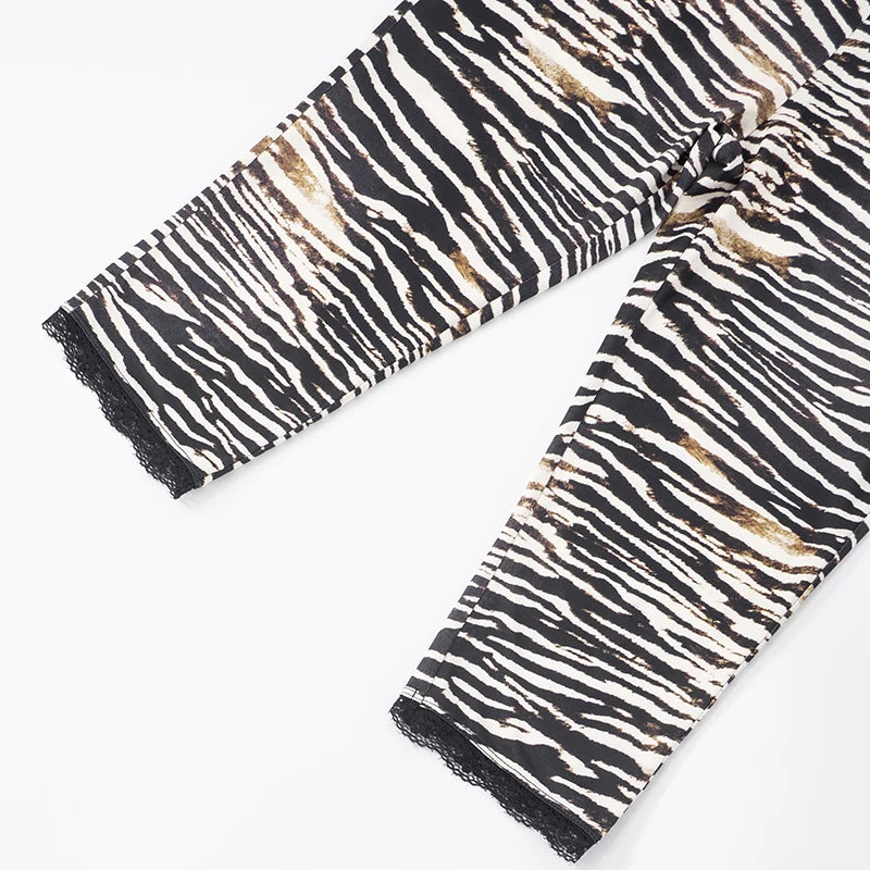 CUTENOVA Sexy Hottie Lace Edge Bow Decoration Leopard Print Slim Seven Pants Summer New Women'S Fashion Street Casual Seven Pant