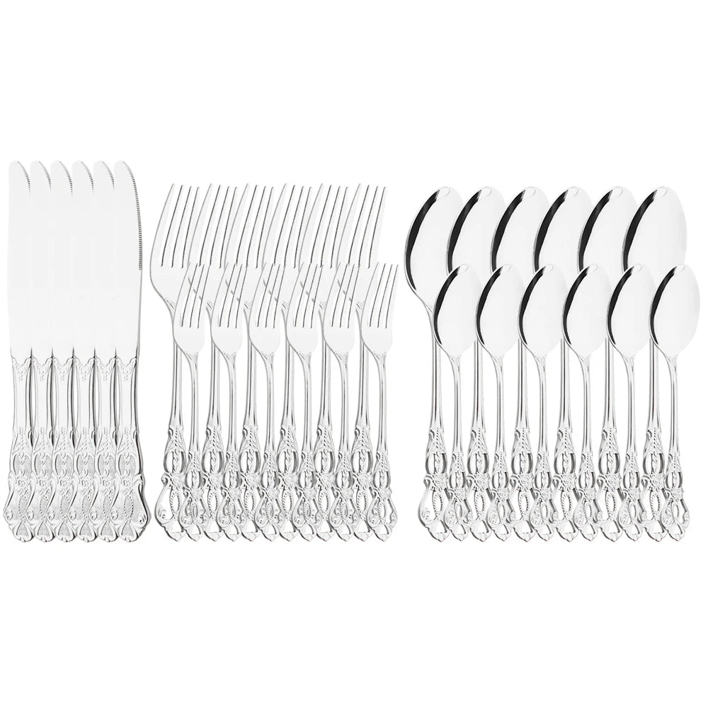 6/30Pcs Royal Colorful Dinnerware Set Knife Dessert Fork Spoon Cutlery Set Stainless Steel Silverware Kitchen Tableware Flatware