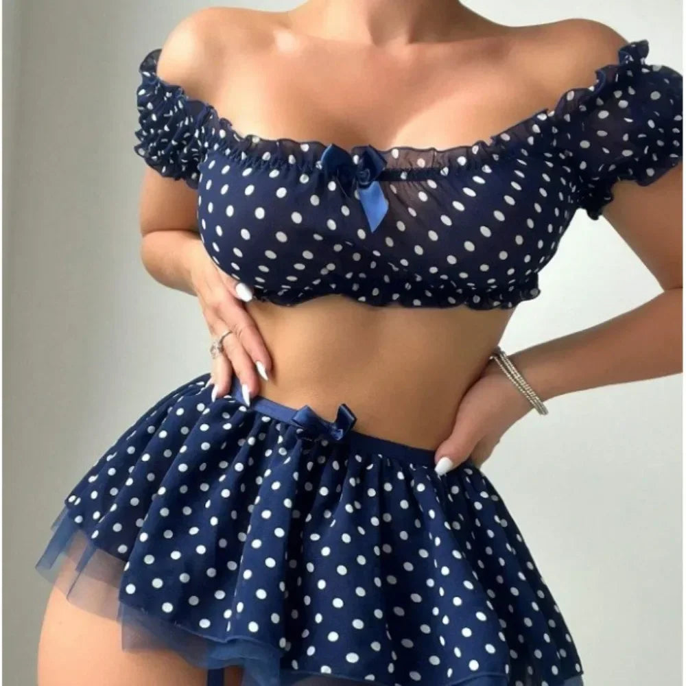 Polka Dot Off-Shoulder Lingerie Set