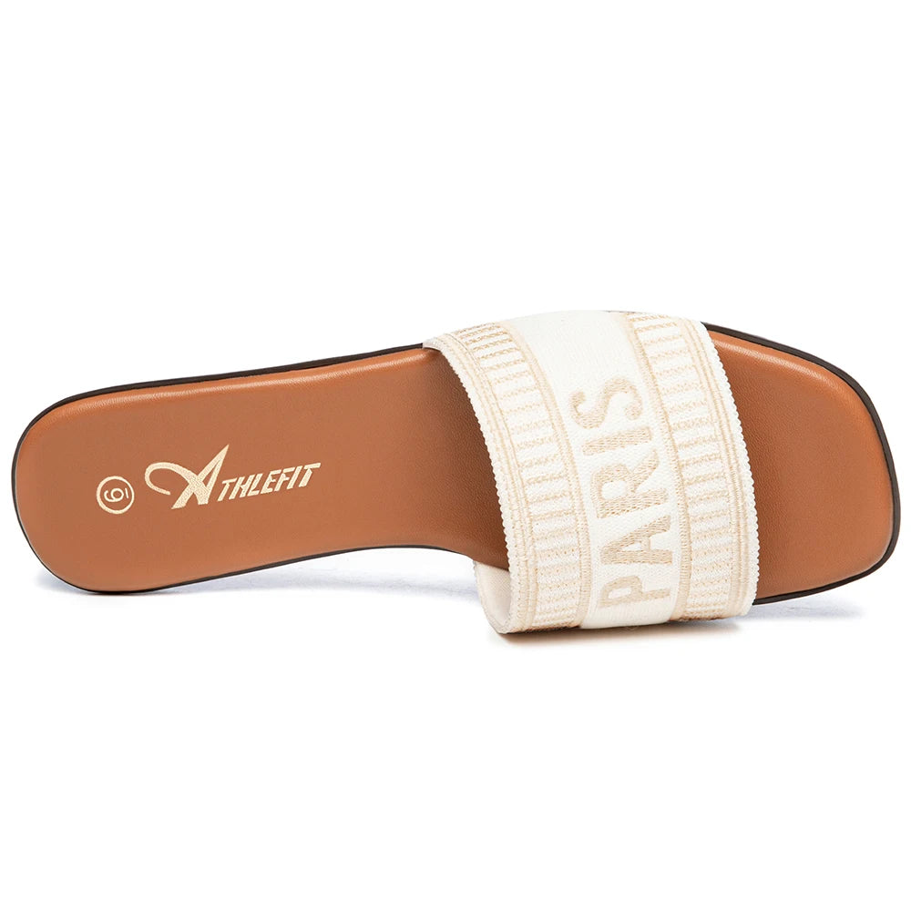 Summer Women Letter Flat Sandals Casual Comfortable Slip Slide 2024 Fashion Vintage Slippers Shoes Classic New
