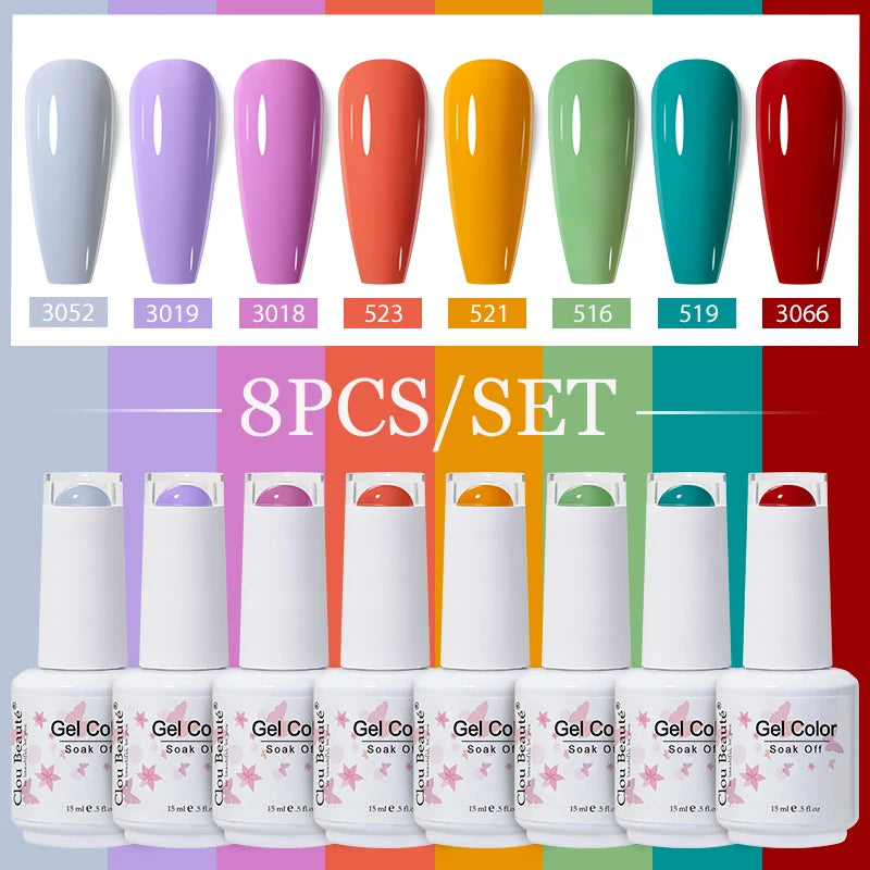 Clou Beaute 6/8pcs 15ml UV Nail Gel Colors Polish Set Summer Pretty Sugar Pink Red Neon Professional Nail Art Manicure Kit Gift