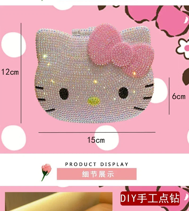 Hello Kitty Storage Box DIY Sticker Diamond Jewelry Box With Mirror Cartoon Full Diamond Desktop Box Birthday Gift For Girl kids