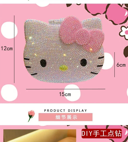 Hello Kitty Storage Box DIY Sticker Diamond Jewelry Box With Mirror Cartoon Full Diamond Desktop Box Birthday Gift For Girl kids