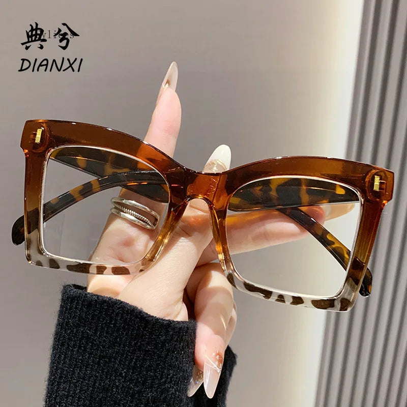 Y2k Oversized Frame Reading Glasses Women Leopard Print Blocking Blue Light Presbyopic Spectacles Eyeglasses Clear Lens óculos