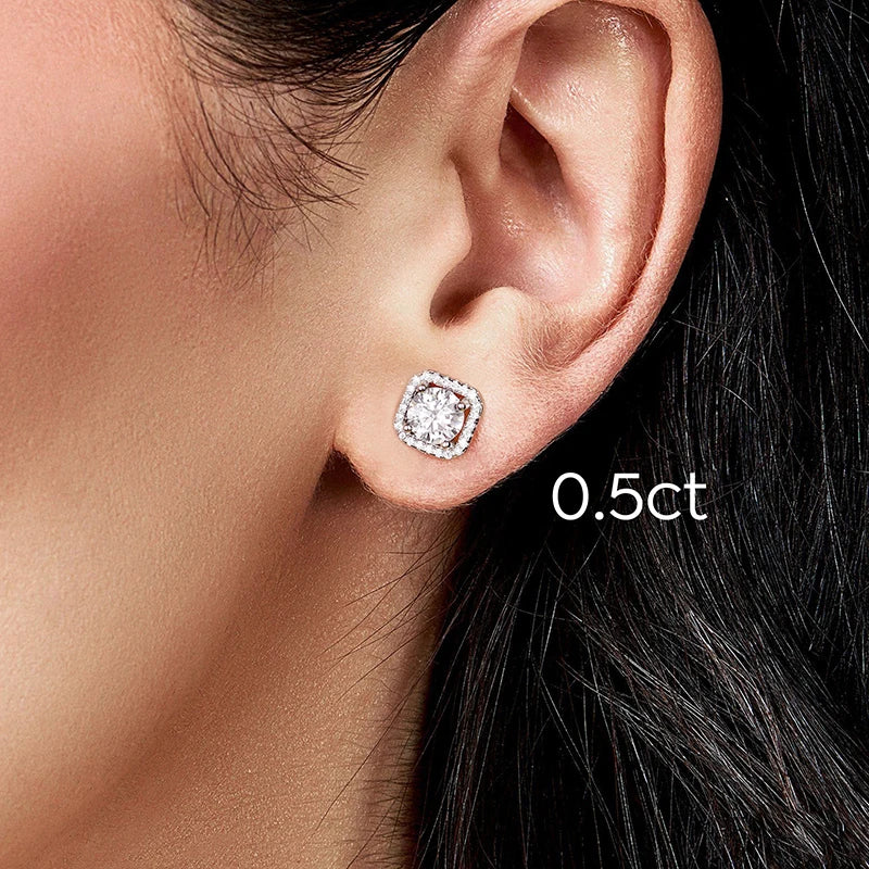 S925 Sterling Silver Brilliant 0.5-1CT Moissanite Diamond Stud Earrings for Women Engagement Wedding High Quality Jewelry