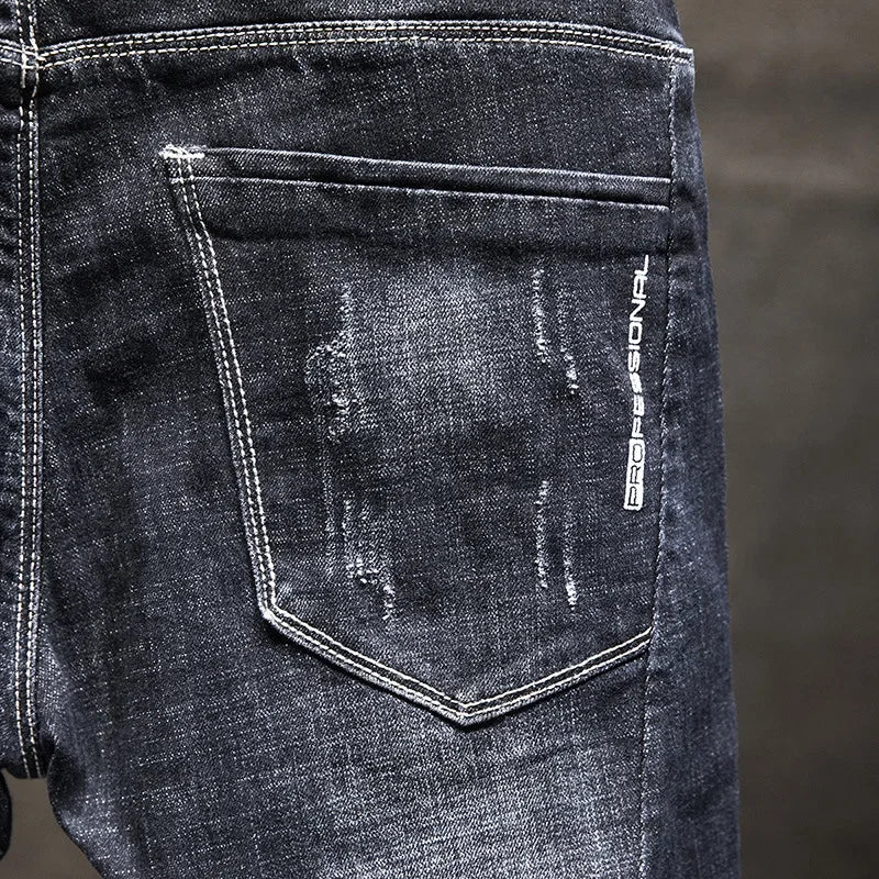 Jeans Men Long Pants Denim Pant Straight Trousers Zipper High Waist Simple Splice Casual Regular Slim Fit Sheath Autumn Winter