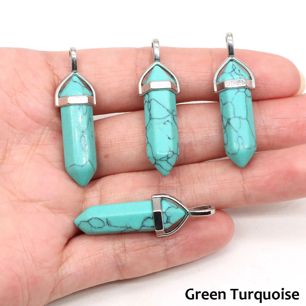 1PC Hexagonal Chakra Crystal Pendant Bullet Shape Natural Gemstone Pointed Quartz Stone Pendants for DIY Necklace Jewelry Making