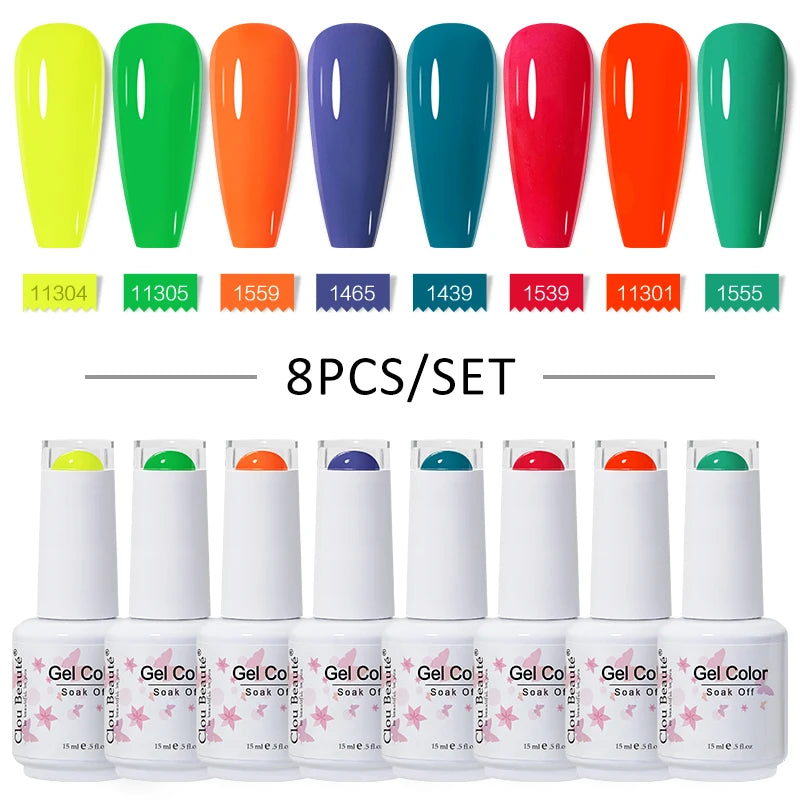 Clou Beaute 6/8pcs 15ml UV Nail Gel Colors Polish Set Summer Pretty Sugar Pink Red Neon Professional Nail Art Manicure Kit Gift