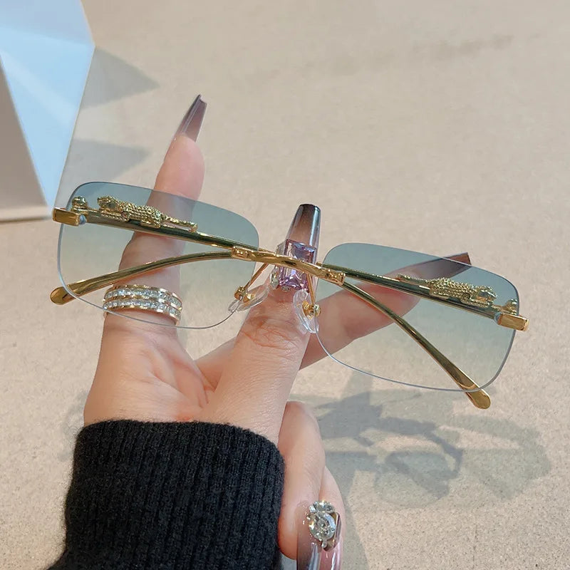 12pcs New Rimless Small Rectangle Sunglasses Fashion Y2K Frameless Sun Glasses Shades Leopard Decoration For Women Men UV400