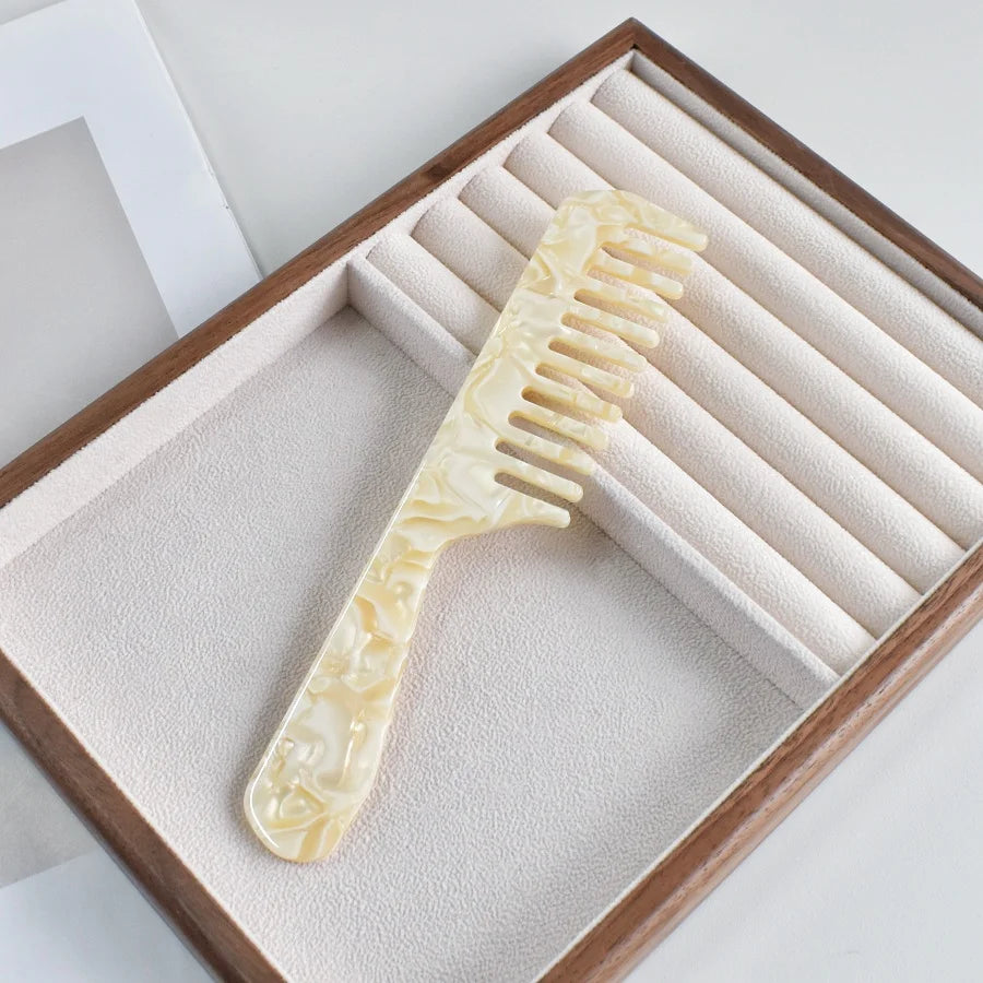 1PC Women's Multicolor acetate Long handle Wide Teeth Smooth comb Portable comb Comfortable handle Holiday gift casual