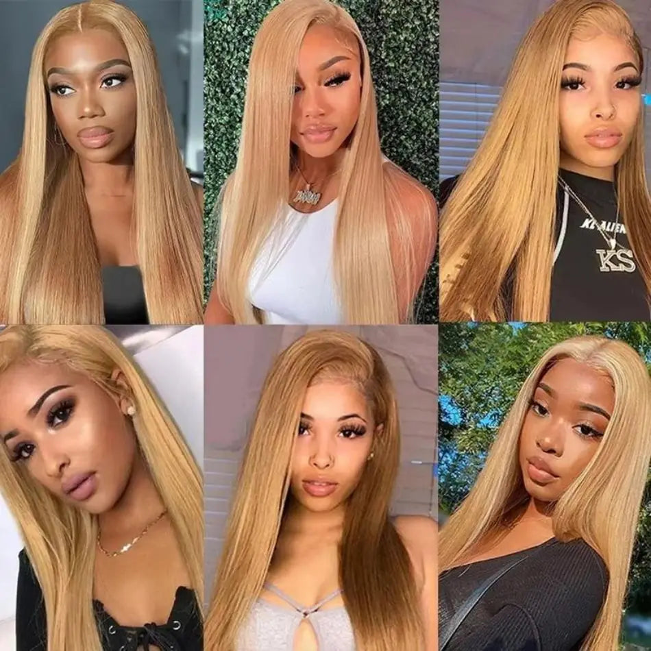 27 Honey Blonde Straight Human Hair Wigs Colored 13X6 Hd Lace Frontal Wig Brazilian Wigs Original 30 Inch Preplucked Prebleached