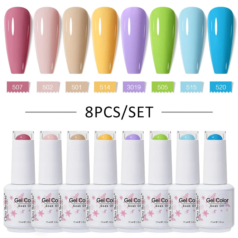 Clou Beaute 6/8pcs 15ml UV Nail Gel Colors Polish Set Summer Pretty Sugar Pink Red Neon Professional Nail Art Manicure Kit Gift