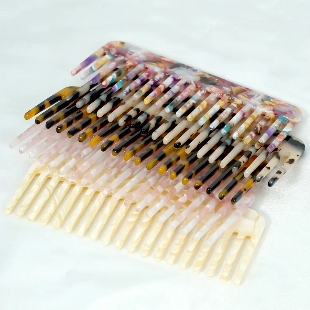 Acetate Hair Comb Set - Wide Tooth Detangling Comb, Anti-static, Tortoise & Colorful Pattern, for Curly/Thick Hair, Daily & Trav