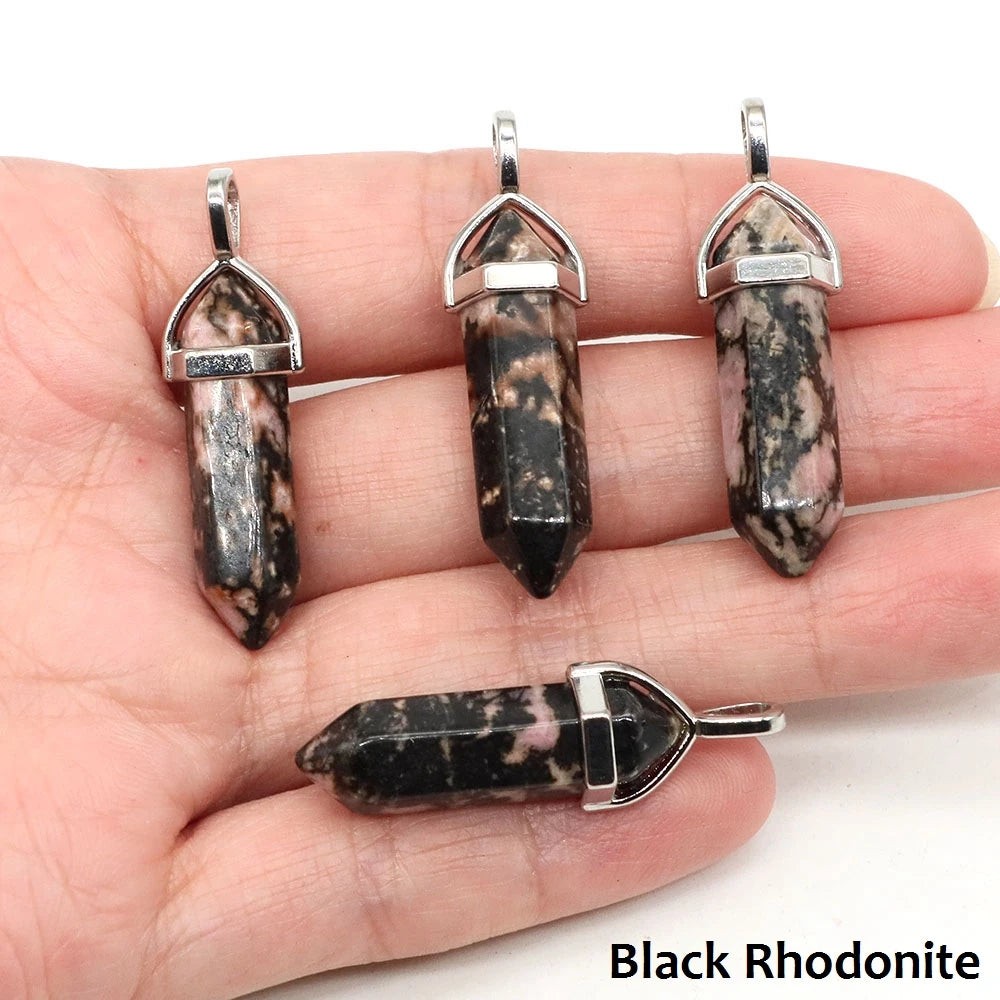 1PC Hexagonal Chakra Crystal Pendant Bullet Shape Natural Gemstone Pointed Quartz Stone Pendants for DIY Necklace Jewelry Making