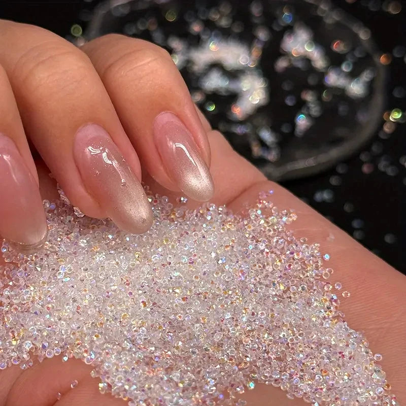 1Bag Aprox.1400Pcs Mini Nail Rhinestones Micro 1.2mm Nail Sand Pixie Crystals Iridescent AB Bling Tiny Sugar Beads Nail Charms *