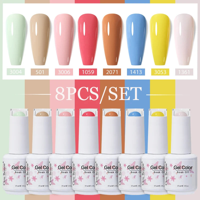 Clou Beaute 6/8pcs 15ml UV Nail Gel Colors Polish Set Summer Pretty Sugar Pink Red Neon Professional Nail Art Manicure Kit Gift