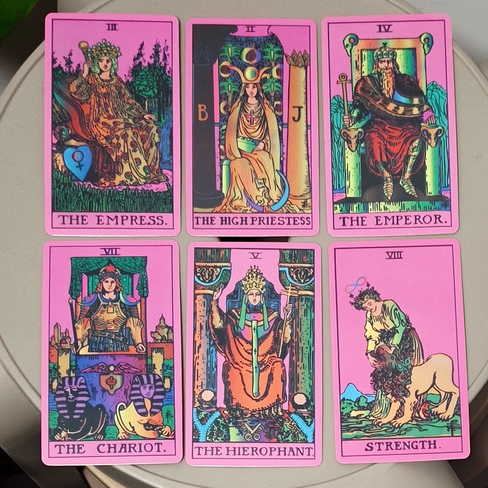 Pink Neon Tarot Deck - 10.3*6cm 78 Classic Rider-Waite Smith Cards Vibrant Trippy Design