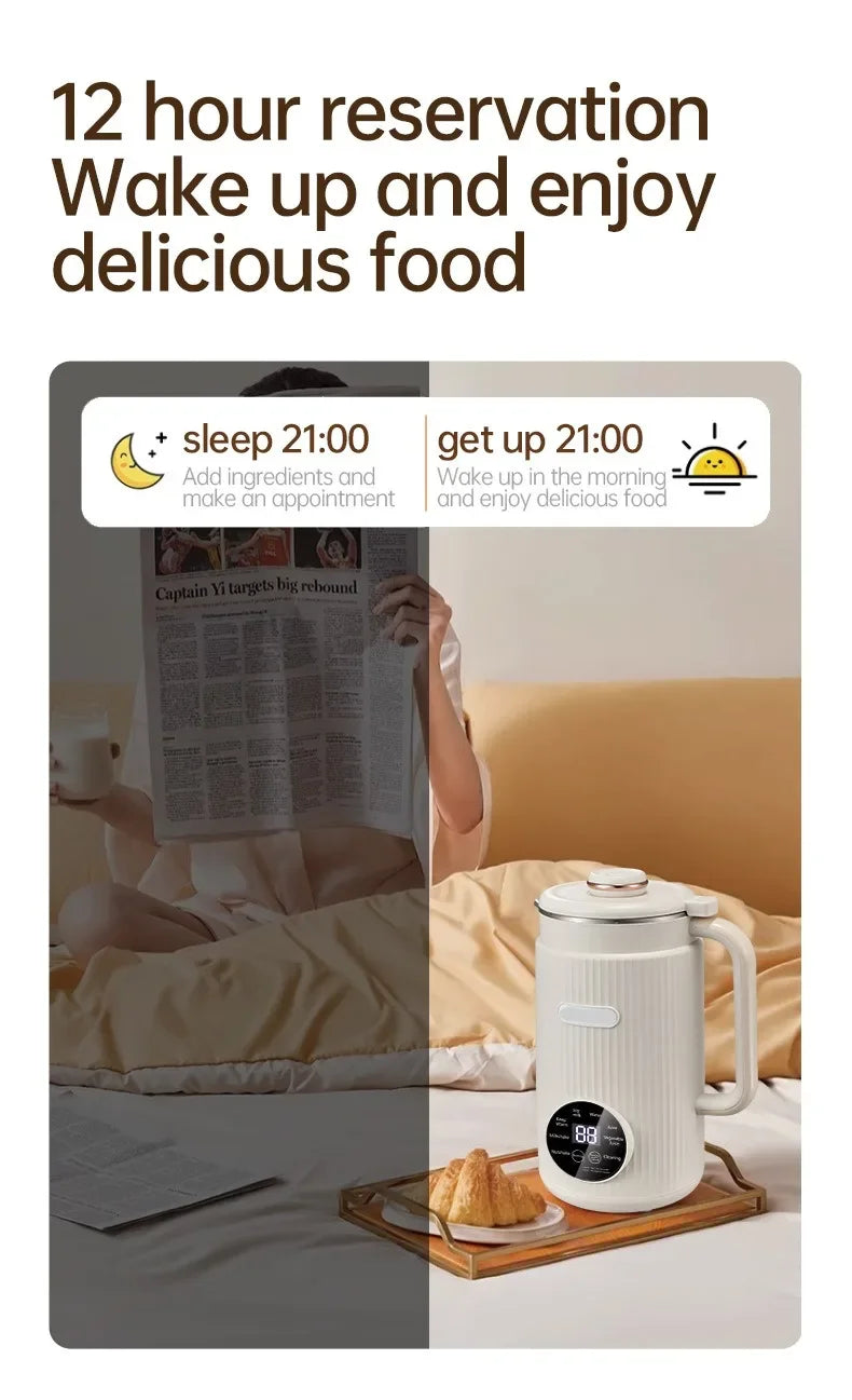 1200ML Electric Soybean Milk Machine Automatic Intelligent Food Blender Filter-free Soy Milk Maker Rice Paste Maker Kettle EU/US
