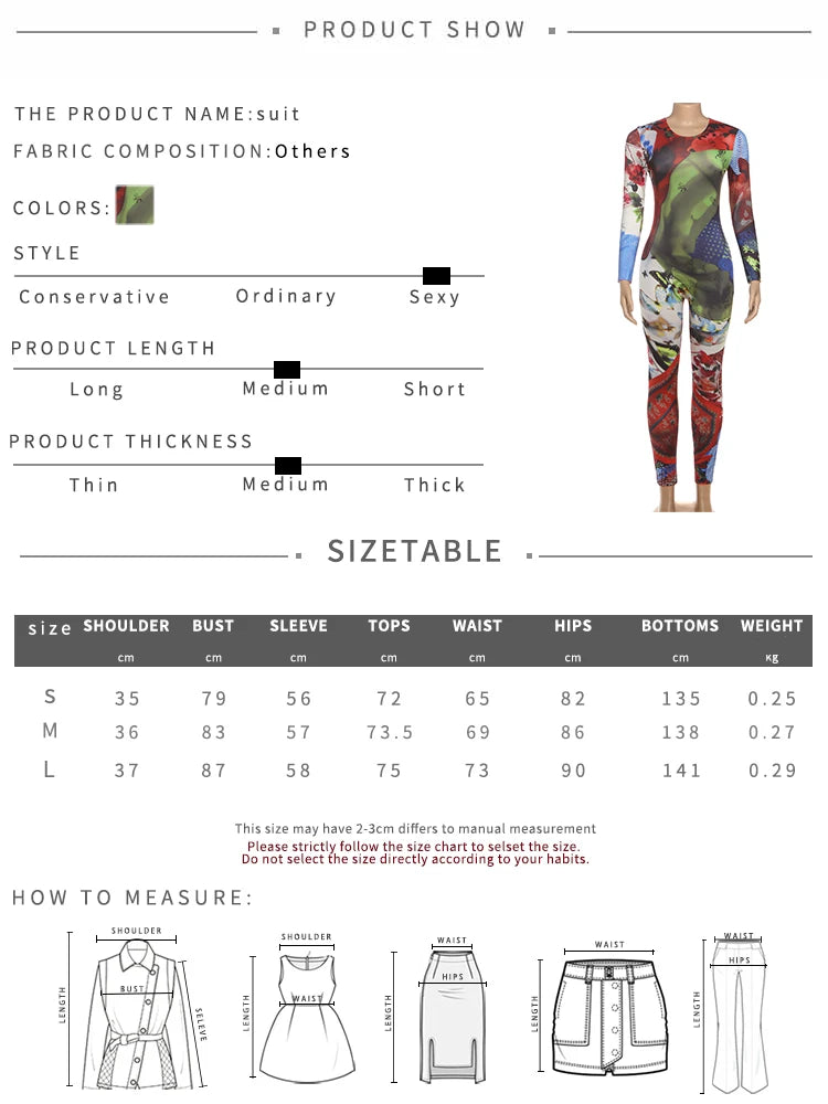 Weird Puss Colorful Print Jumpsuits Woman Fitness Casual Trend O-Neck Skinny Activity Streetwear Fall Stretch Hipster Overalls