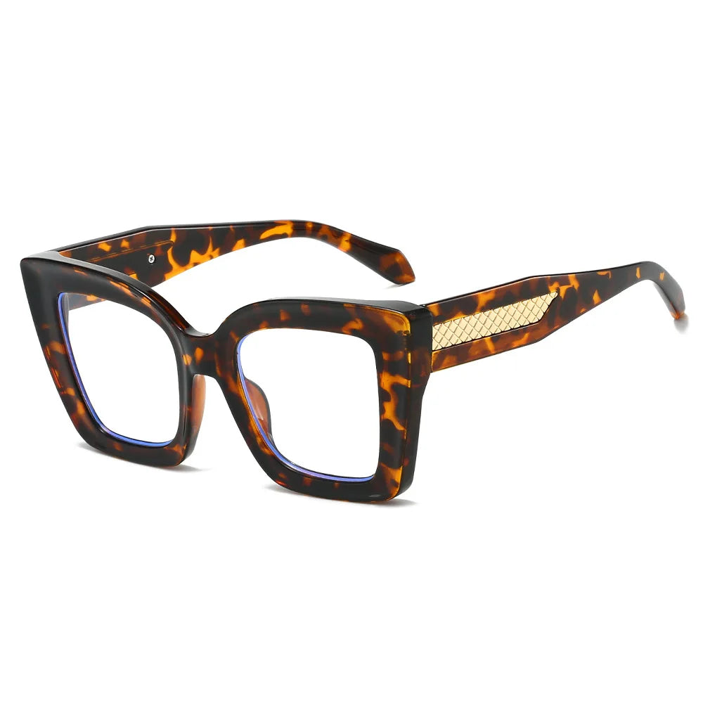 Fashionable and Simple Large-Frame, Thick-Legged Glasses with Personalized Decoration for Women and Anti-Blue Light Glasses