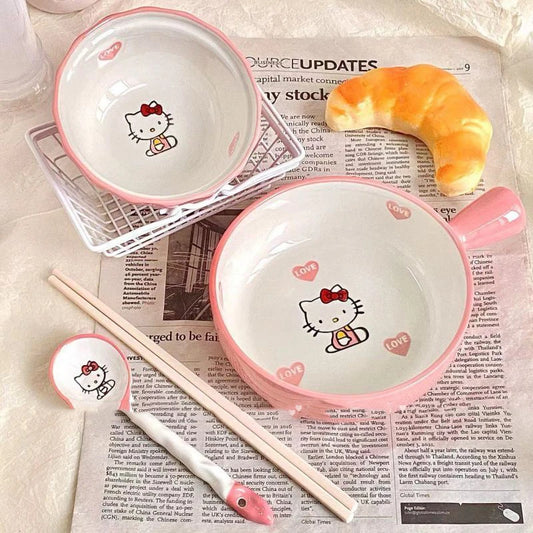 Kawaii Sanrio Hello Kitty Cute Tableware Dormitory Home Salad Baking Person Food Underglaze Color High Value Ceramic Noodle Bowl