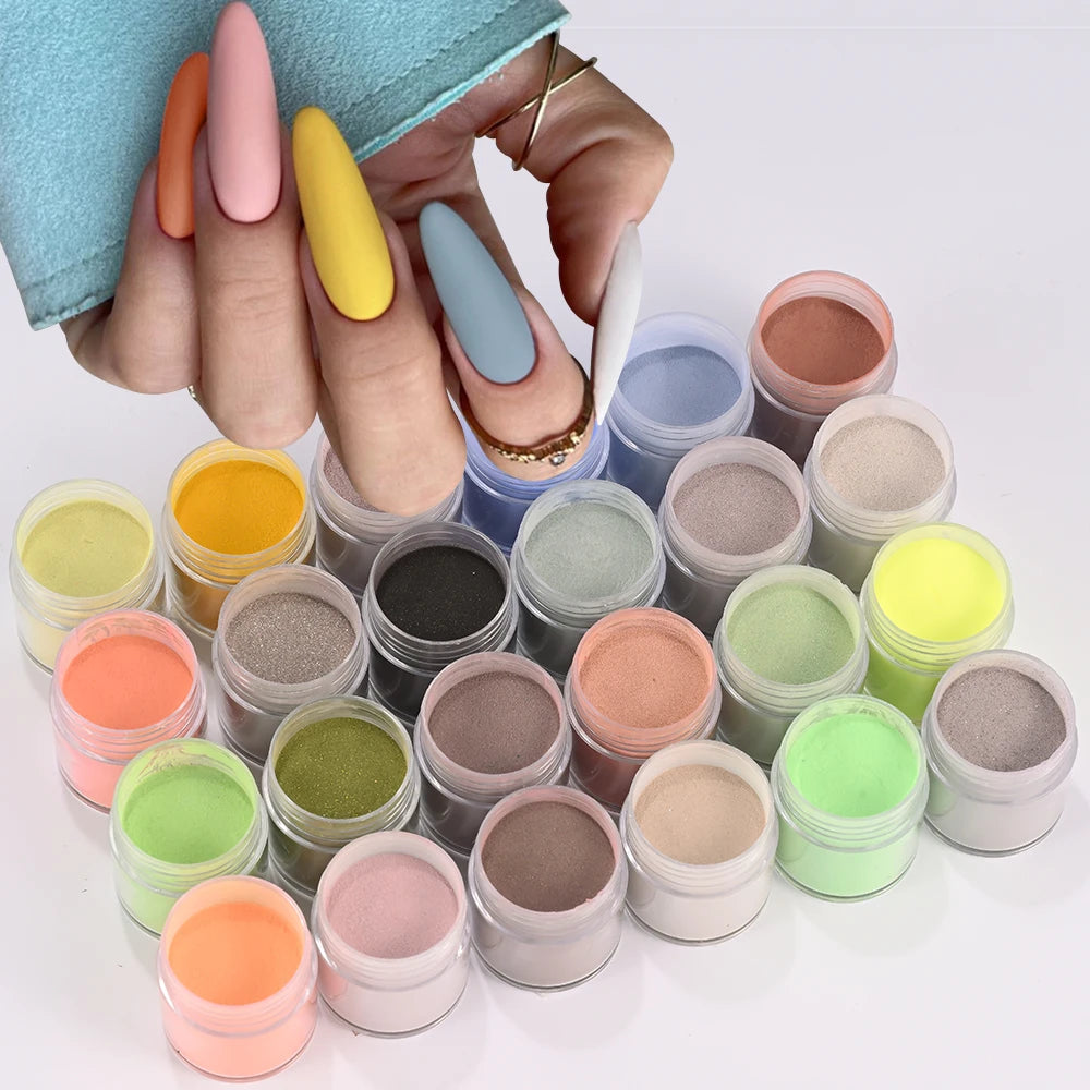 24Pcs/Set Nail Acrylic Powder Multi-Colors Professional Nails Crystal Pigment Dust for Nail Art Extension Carving Dipping Powder