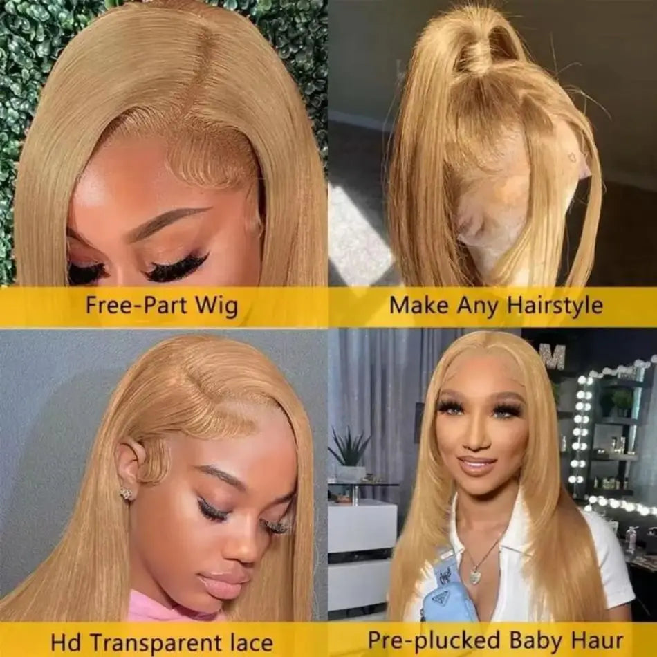 27 Honey Blonde Straight Human Hair Wigs Colored 13X6 Hd Lace Frontal Wig Brazilian Wigs Original 30 Inch Preplucked Prebleached