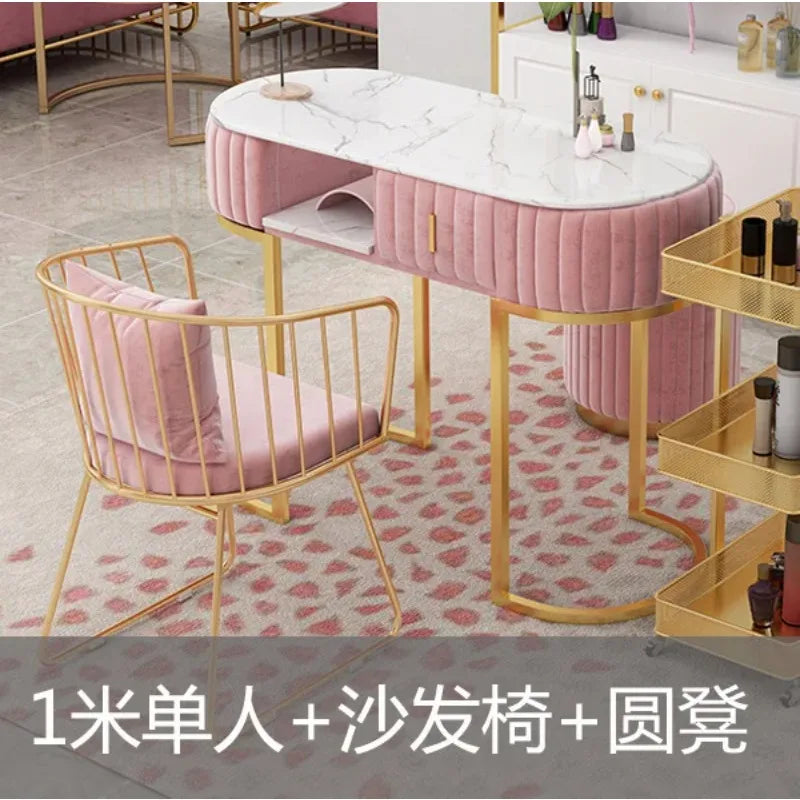 Premium Marble Nail Art Beauty Table and Chair Set Nordic