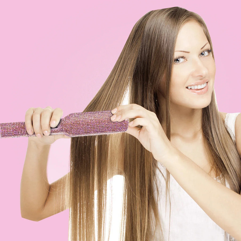 Professional Hair Straightener Rhinestone Flat Iron Titanium Dual Voltage 2 Inch LCD Display Hair Tools for Styling