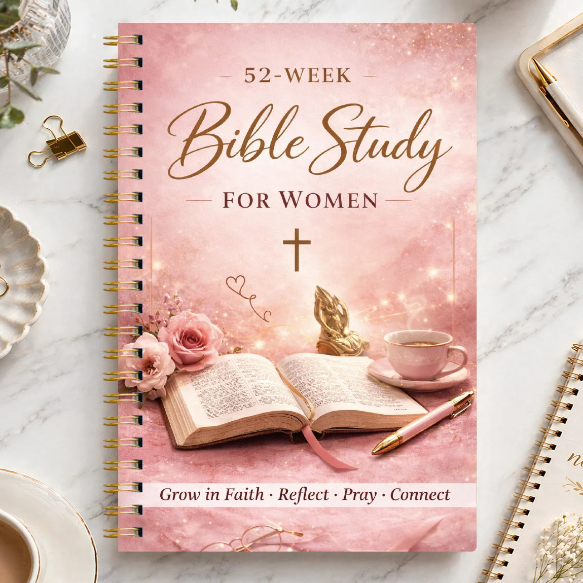 52 Week Bible Study Journal for Women Spiral Bound Guided Faith Planner with Daily Reading Reflection Tracker