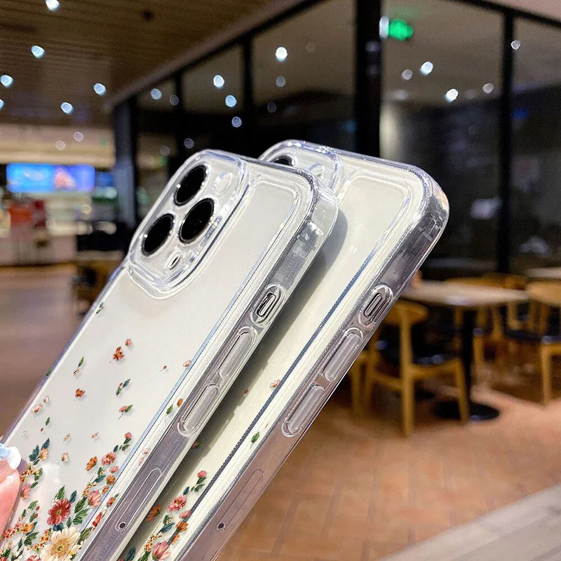 Flower Phone Case For iPhone 16 Pro 13 15 11 12 14 17 Pro Max 16E XR 7 8 SE XS Shockproof Transparent Cover Silicone Soft Fundas