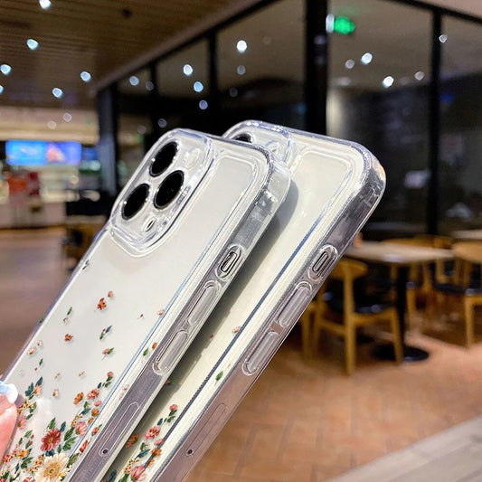 Flower Phone Case For iPhone 16 Pro 13 15 11 12 14 17 Pro Max 16E XR 7 8 SE XS Shockproof Transparent Cover Silicone Soft Fundas