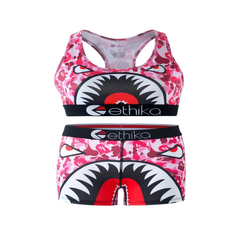 ETHIKA Sets for Woman Bra and Shorts Fashion Print Women's Swimming Fitness Boxers Short Set Plus Size Two Piece Underwear Suit