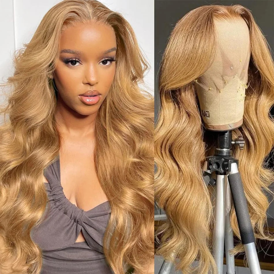 27 Honey Blonde Straight Human Hair Wigs Colored 13X6 Hd Lace Frontal Wig Brazilian Wigs Original 30 Inch Preplucked Prebleached