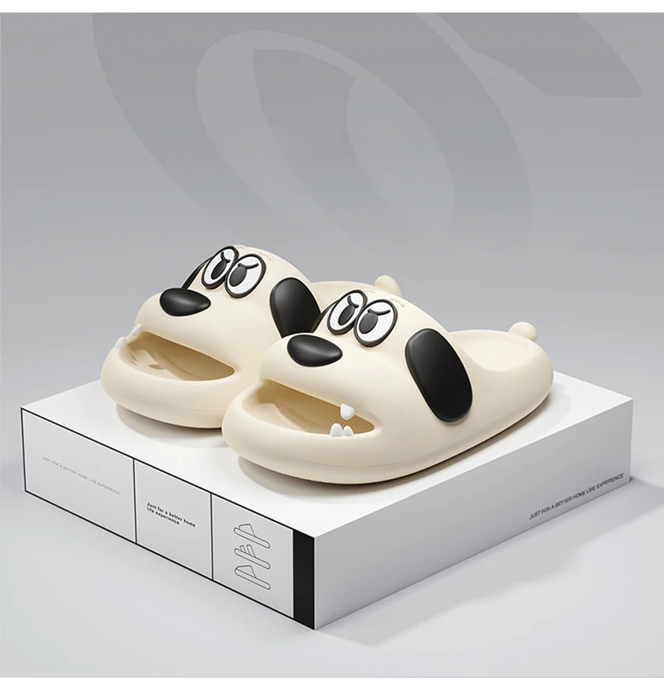 Feslishoet Catroon Dog Thick Slippers Soled Non Slip Slides Bathroom Summer Comfy Shoes Indoor and Outdoor