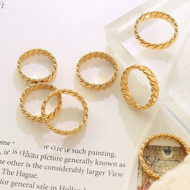 316L Stainless Steel Rings For Women 18k Gold Plated Waterproof No Fading Women's Simple Ring Couples Jewelry Gift