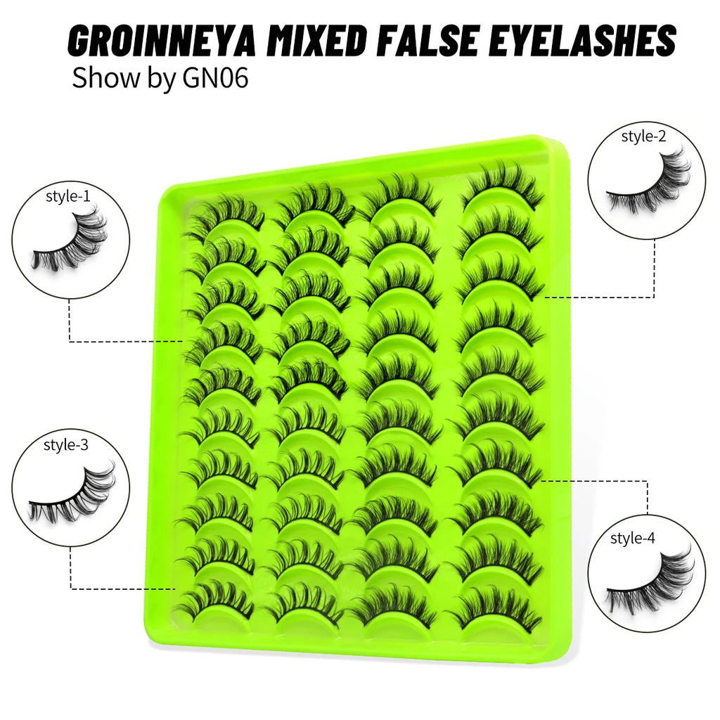 GROINNEYA Manga Lashes Mixed style 5/9/20 Pairs 3D 6D 8D Mink Lashes Natural Eyelashes Soft Cross Wispy False Eyelashes Eyelash