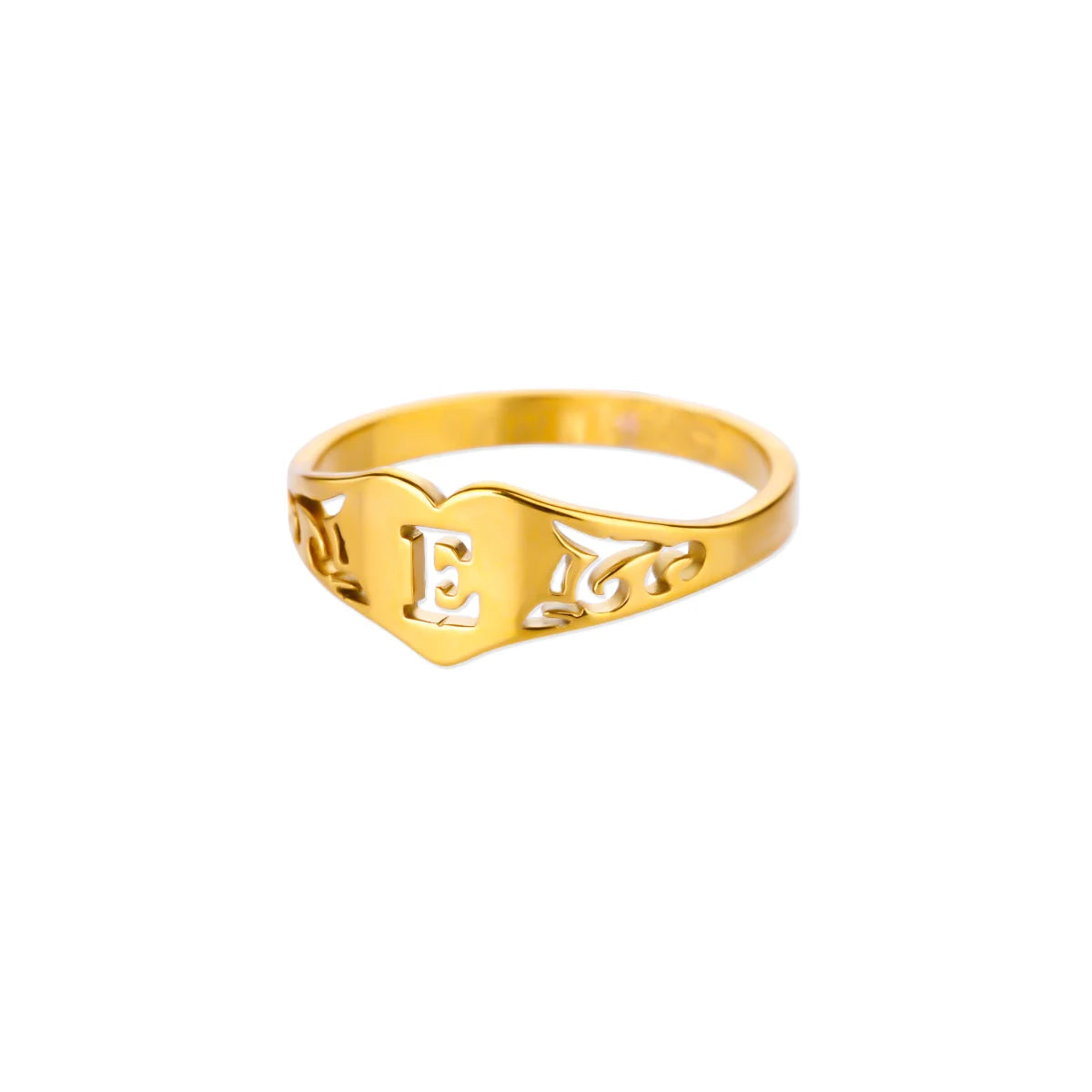 26 English Hollow Letter Initial Heart Open Rings For Women Gold Color Adjustable Stainless Steel Ring Wedding Fashion Jewelry