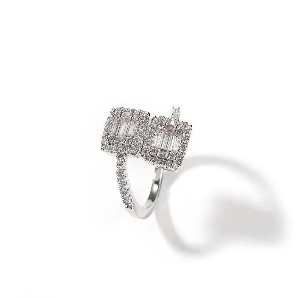 Uwin Heart Thin Circle Ring Baguetter Iced Out Bling Square Cubic Zirconia Charm Luxury Jewelry Engagement Gift For Women