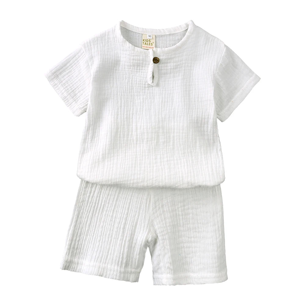0-7years Summer Children's Clothing Set Boys & Girls Cotton Linen Suits Baby Loungewear Outfit T-shirt Tops + Shorts 2pcs