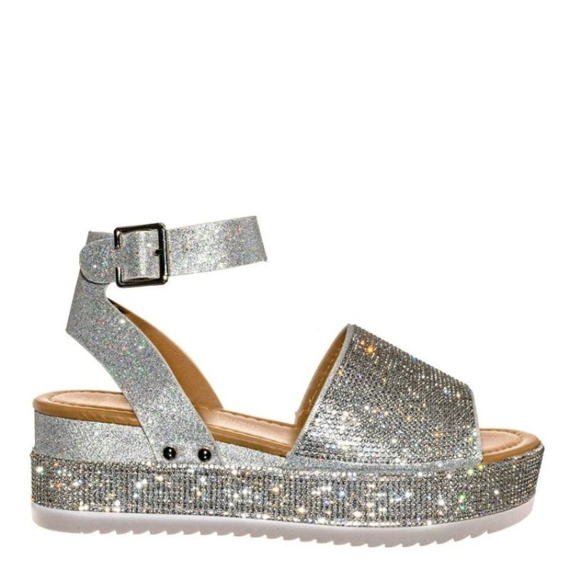 Rhinestone Platform Wedge Sandals