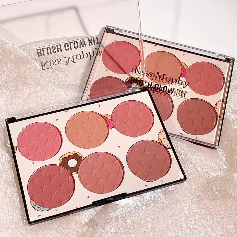 6-color blush palette, matte, waterproof, natural, long-lasting, high-pigment brightening cute star print blush