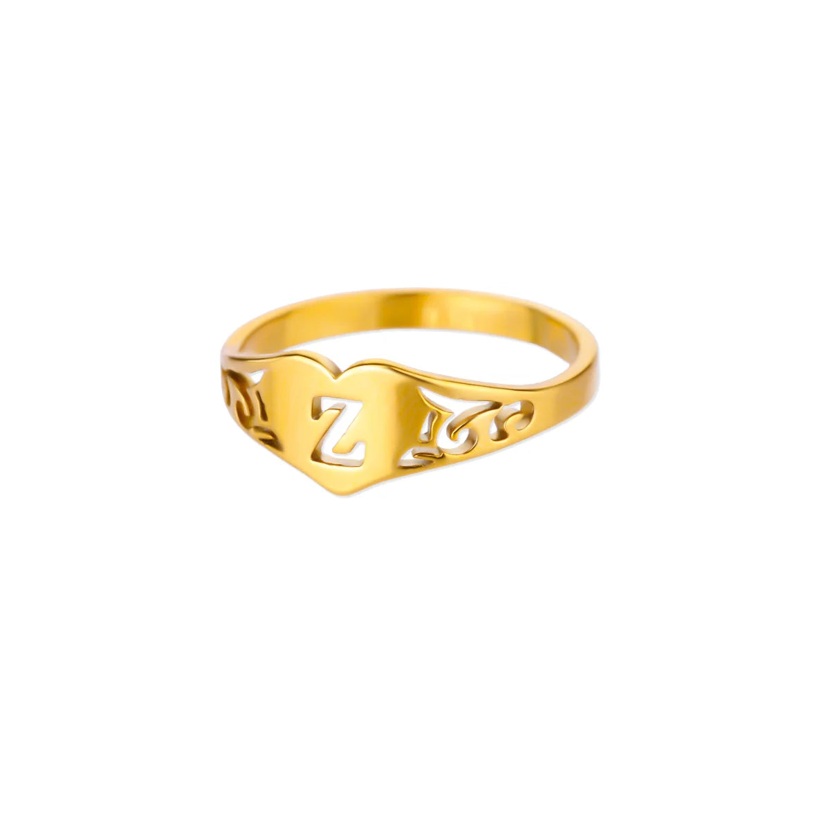 Initial A-Z Letter Rings For Women Gold Color Stainless Steel Heart Alphabet Name Finger Ring Punk Birthday Jewelry Gift Femme