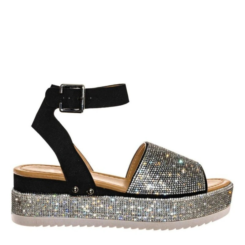 Rhinestone Platform Wedge Sandals