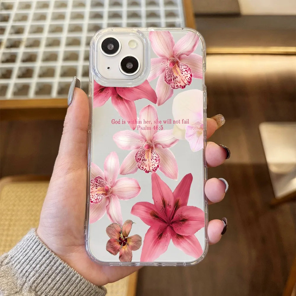 Pink Floral Psalm Christian Quote Clear Phone Case
