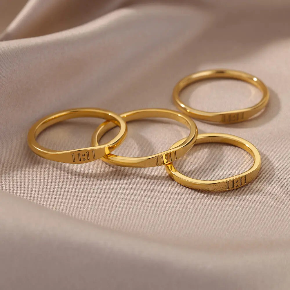 11:11 Angel Number Rings for Women Gold Plated Lucky Stainless Steel Ring Vintage Wedding Aesthetic Jewerly Gift anillos mujer
