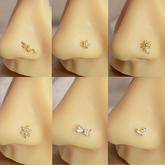 1PC Stainless Steel CZ Nose Ring L Shape Nose Studs Spider Snake Bow Flower Leaf Nostril Nose Piercing Body Jewelry  For Women