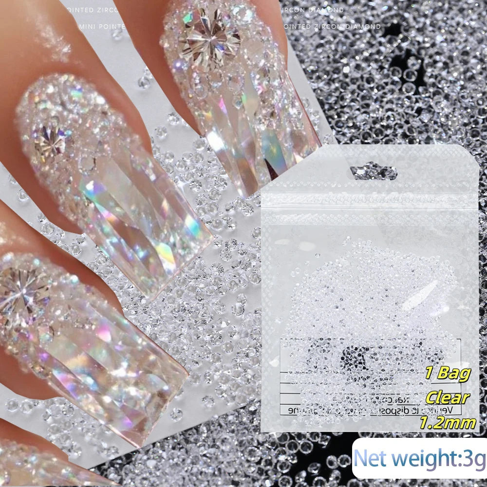 1Bag Aprox.1400Pcs Mini Nail Rhinestones Micro 1.2mm Nail Sand Pixie Crystals Iridescent AB Bling Tiny Sugar Beads Nail Charms *